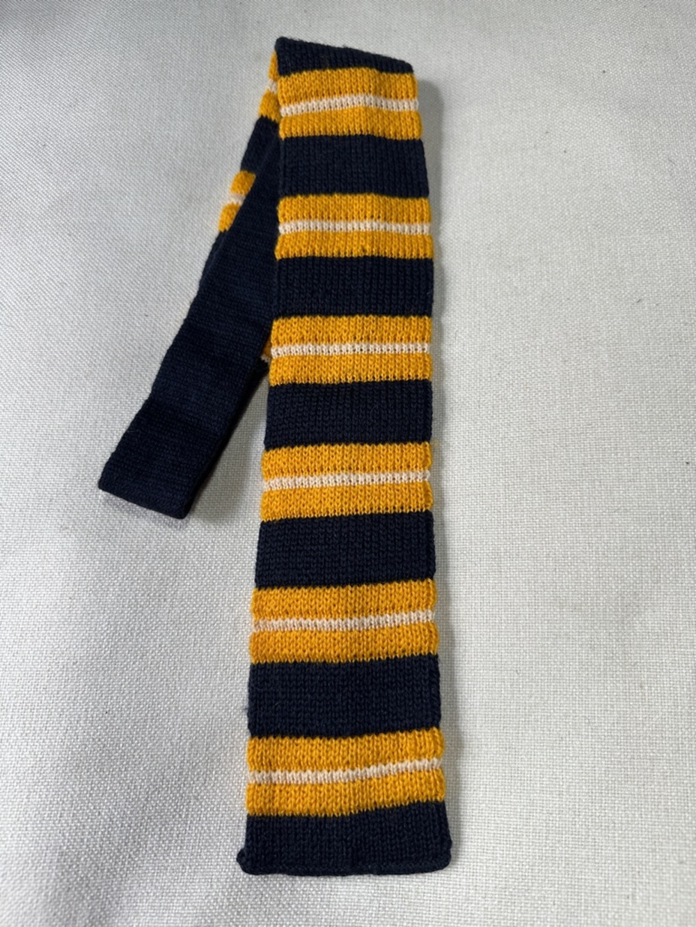 Vintage Roosternit by Tooster Knit wool necktie Yellow Blue Striped 49”